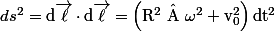 ds^2=\rm{d}\vec{\ell} \cdot \rm{d}\vec{\ell}=\left(R^2 \  \omega^2+v_0^2\right)\rm{d} t^2